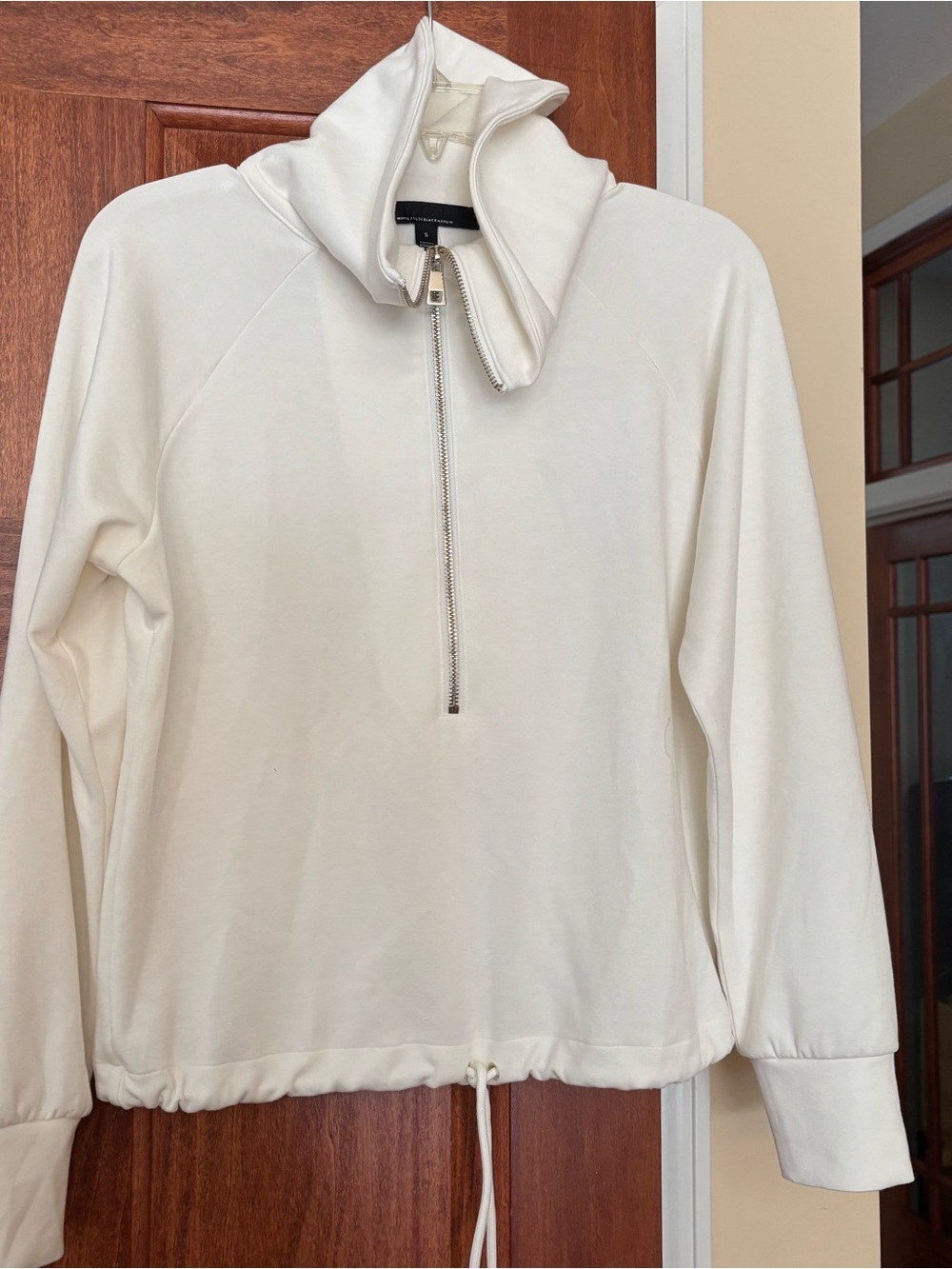 White House/Black Market 3/4 Zip Pullover White with drawstring Size small